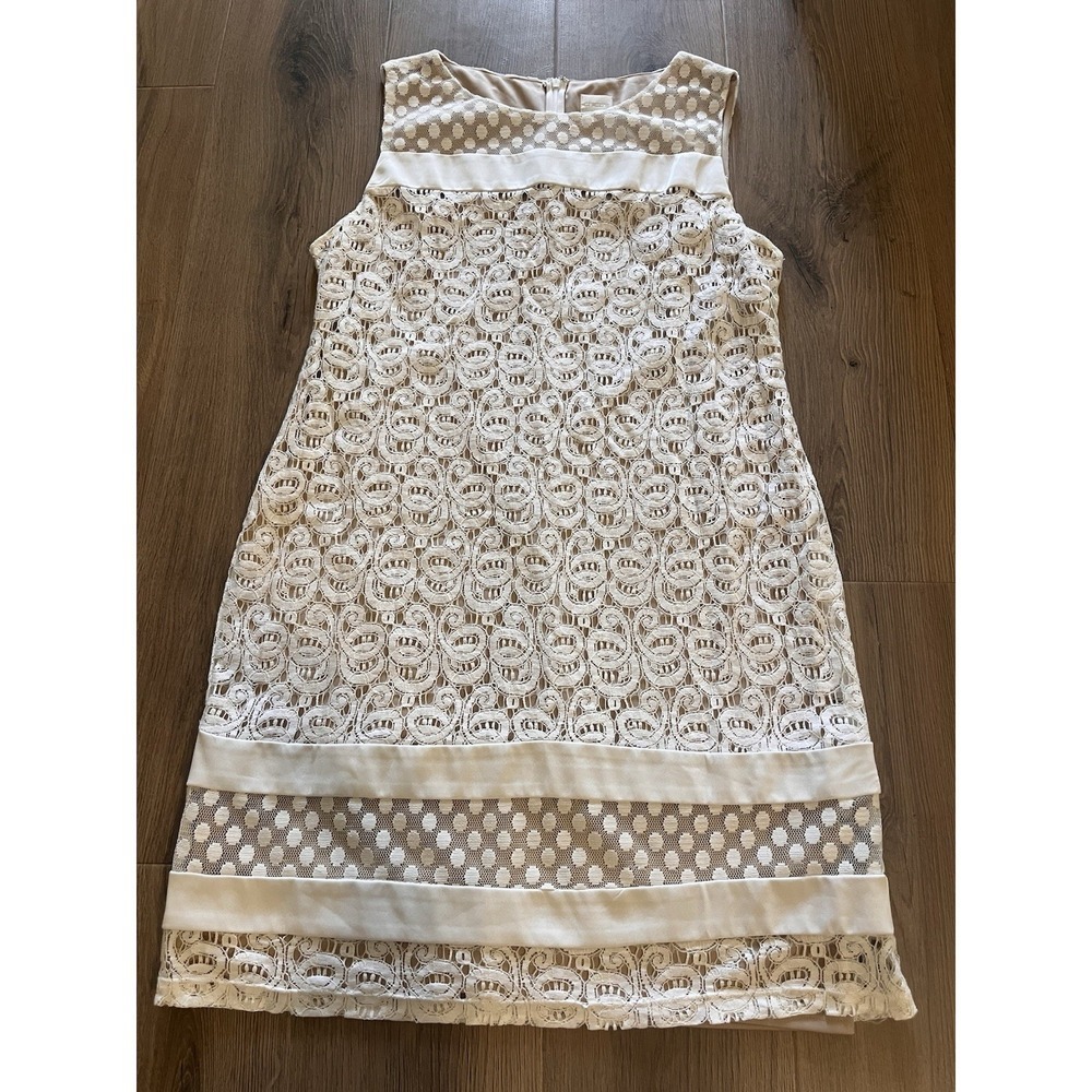 Mod 1960s Style Lace Shift Dress Knee Length Bridal Resort Cocktail Chico 2.5/14